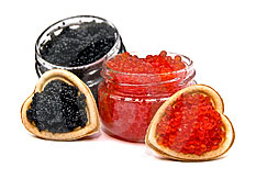 Red and black caviar hearts